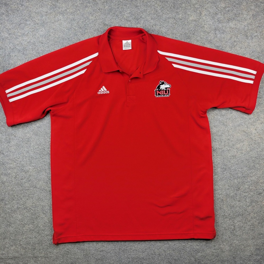 Northern‎ Illinois Huskies Shirt Mens Large Red NCAA Adidas Climalite Polo